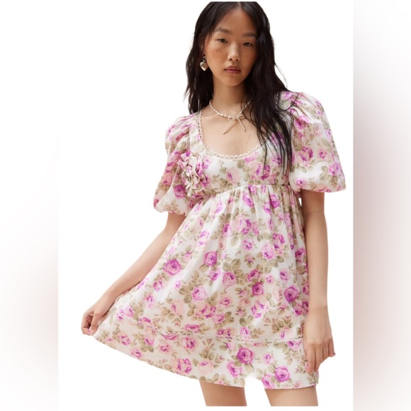 For Love & Lemons Milani Floral Babydoll Mini Dress Small